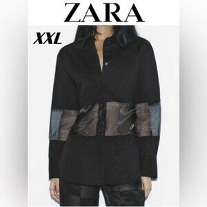 Zara - Ladies, Oversized Combination Organza Shirt - Black. Size: XXL. NWT.